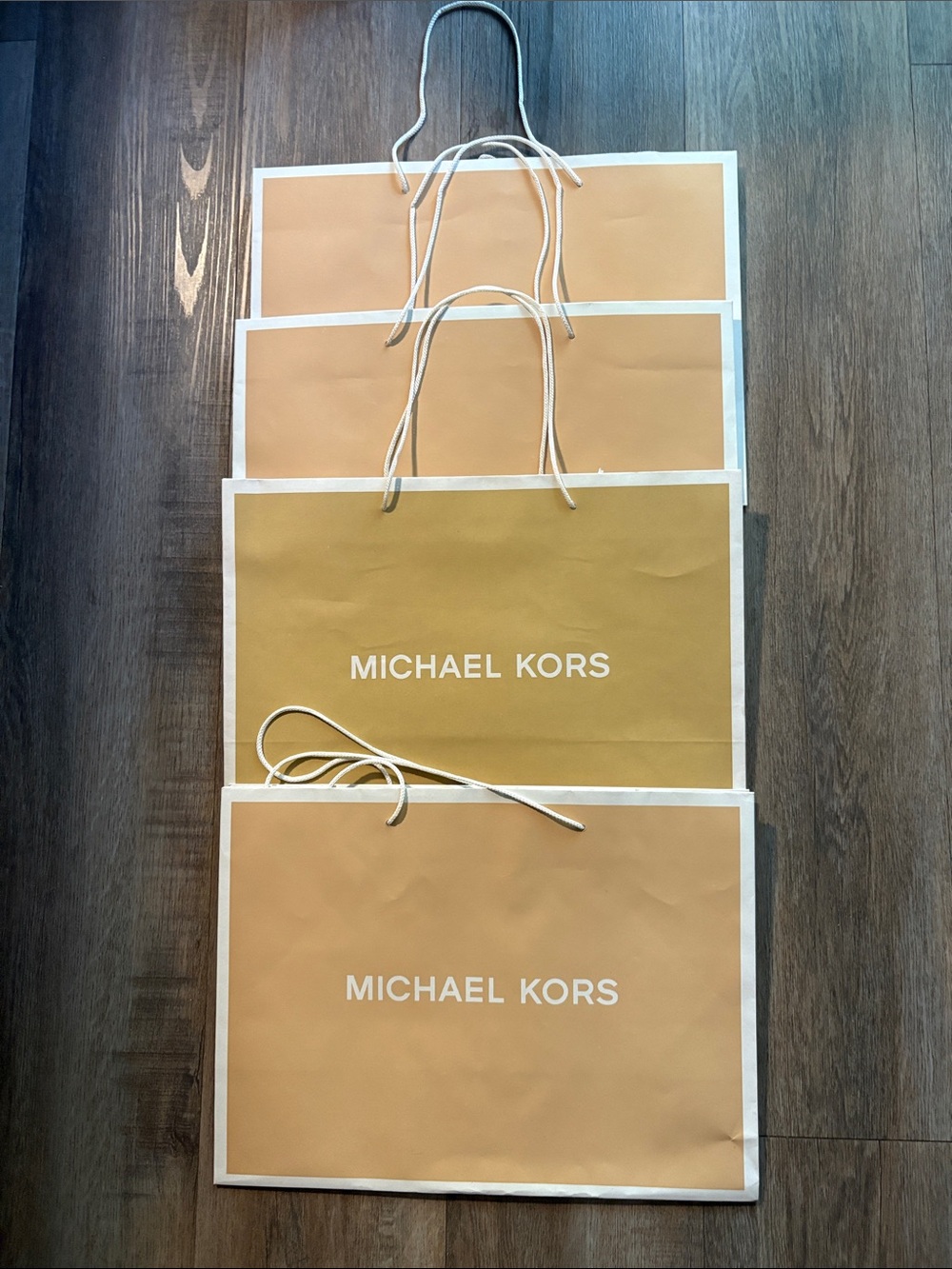 Michael Kors Tan and White Branded Shopping Bags (Set)